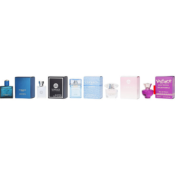 Gianni Versace Versace Variety 5 Piece Unisex Mini Variety With Bright Crystal Eau De Toilette & Eros Pour Homme Eau De Toilette & Dylan Purple Pour Femme Eau De Parfum & Eros And All Are 0.17 oz Minis - Үнэртэй ус