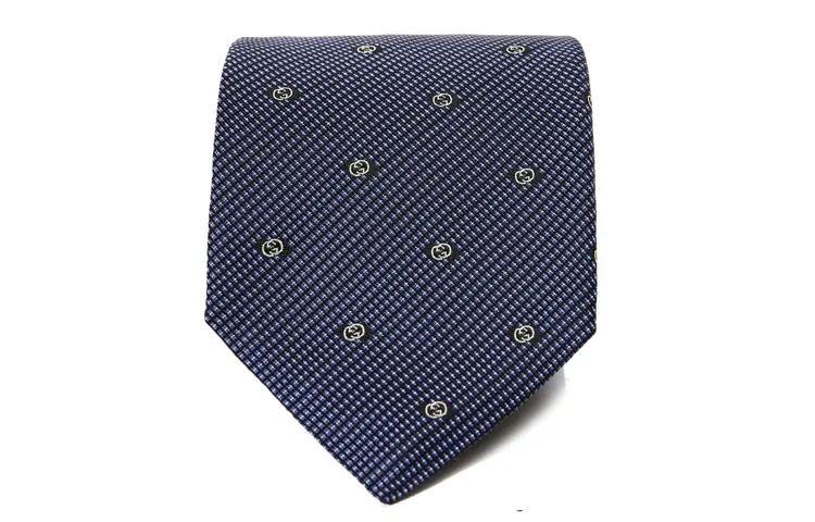 GUCCI Print Silk Ties Men's Dark Blue