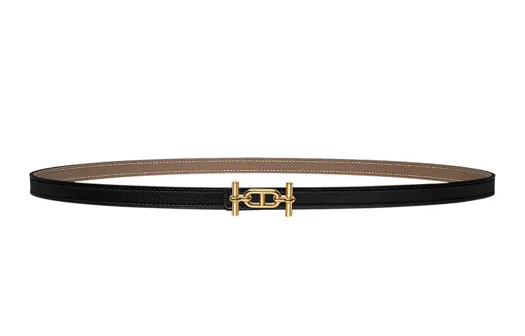 HERMES Ancre Metal, Gold Plated Calfskin Leather Belts Women's Width 1.3cm