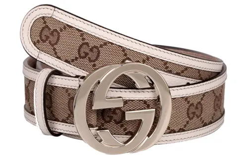 GUCCI Interlocking G Cow Leather Belts Women's Coffee Width 4cm