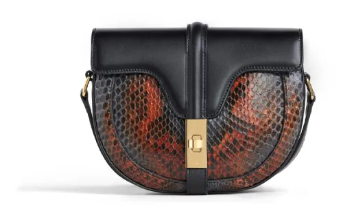 CELINE 16 With Snake Leather And Satin Cow Leather Shoulder Bag Small Women's Blue