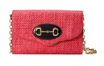 GUCCI Zumi Straw Woven With Leather Chain Bag, Shoulder Bag, Crossbody Bag Women's Coral Red