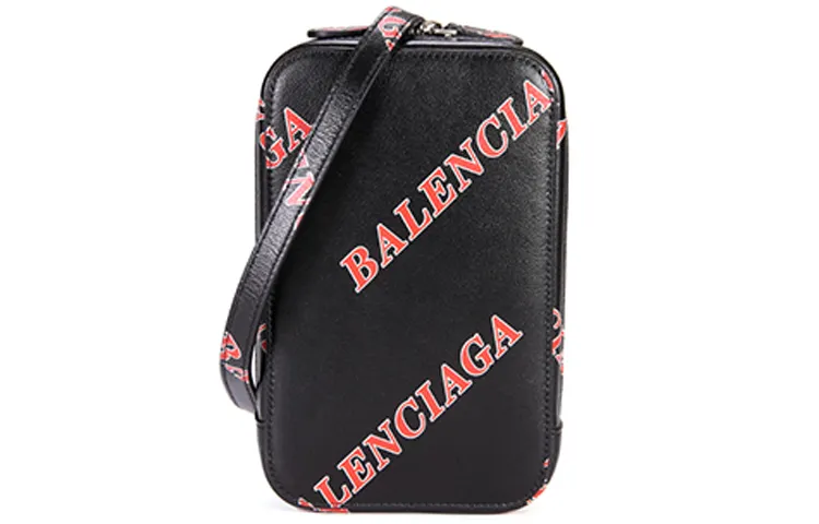 Balenciaga Zip Closure Cow Leather Cell Phone Case Wallet Cell Phone Pouch Regular Women's Black