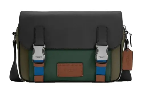 COACH Track Leather Messenger Bag, Shoulder Bag, Crossbody Bag Regular Men's Black & Jasper & Brown & Green