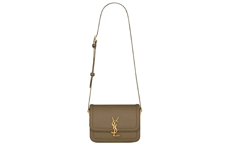 SAINT LAURENT SOLFERINO Leather Crossbody Bag, Shoulder Bag Women's Khaki Green