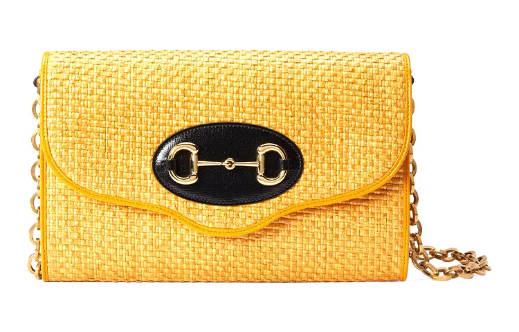 GUCCI Fabric With Leather Crossbody Bag, Shoulder Bag Women's Yellow