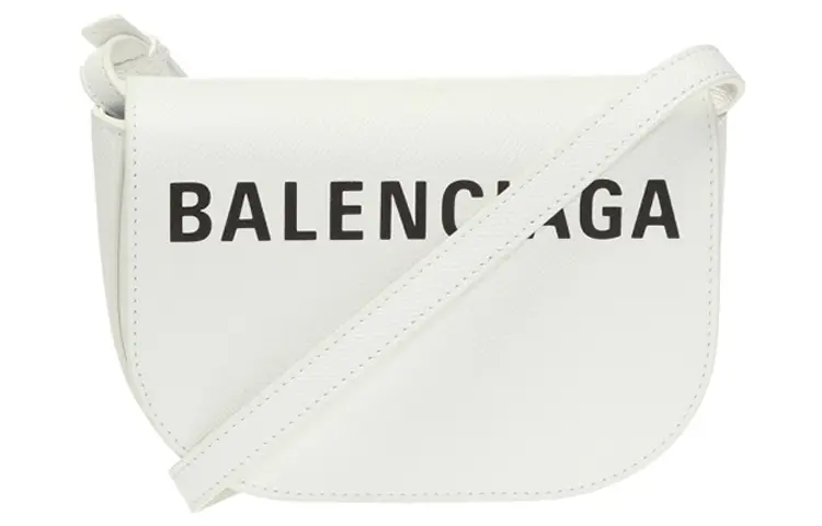 Balenciaga Logo Leather Saddle Bag, Shoulder Bag, Crossbody Bag Regular Unisex White