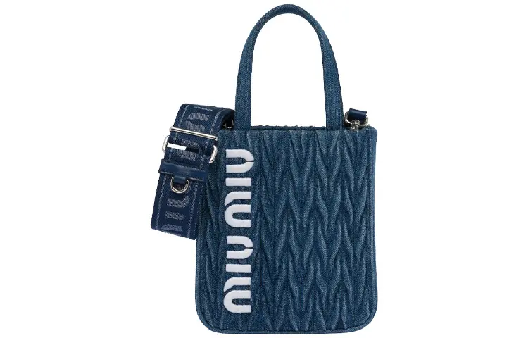 MIU MIU Matelassé Denim Tote Bag, Shopping Bag, Handbag Women's Blue