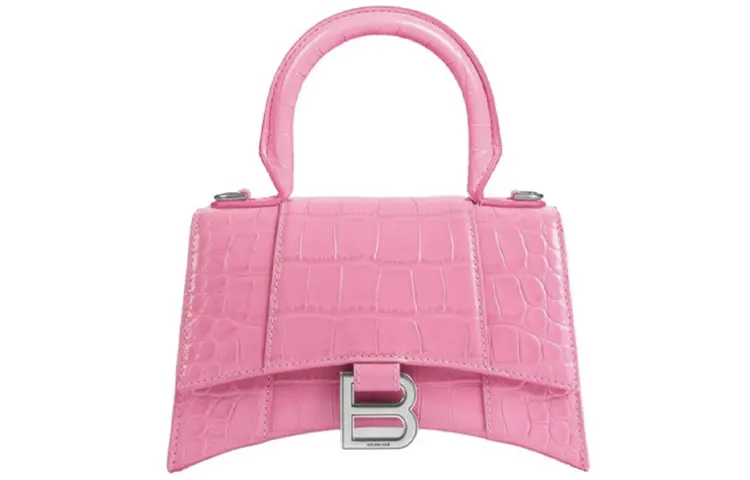 Balenciaga Hourglass Silver Tone Buckle Cow Leather Hourglass Bag, Handbag, Shoulder Bag, Crossbody Bag Small Women's