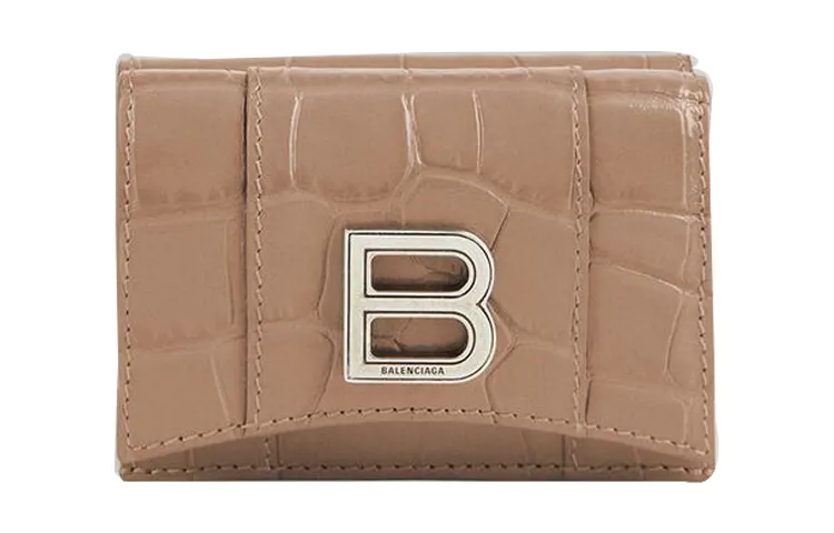 Balenciaga Hourglass Cow Leather Wallet Mini Women's Dark Beige