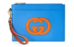 GUCCI Leather Wristband Clutch Unisex Blue/Orange