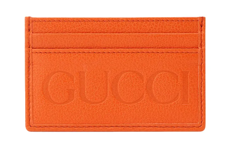GUCCI Leather Card Holder Unisex Orange