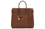 SAINT LAURENT SAC DE JOUR Large Capacity Cow Leather Handbag Men's Caramel Brown