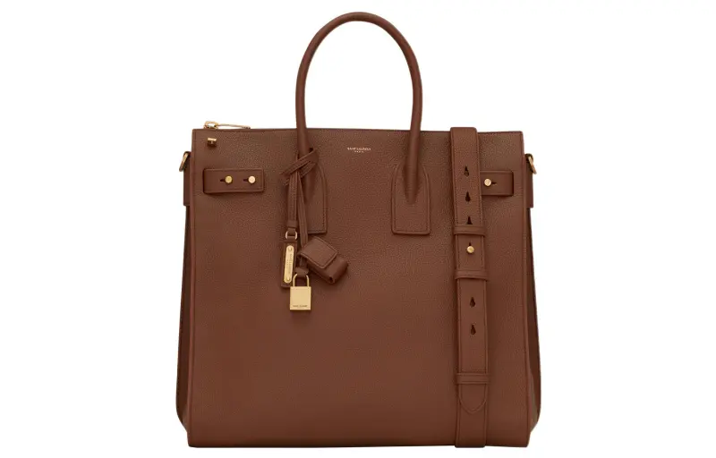 SAINT LAURENT SAC DE JOUR Large Capacity Cow Leather Handbag Men's Caramel Brown
