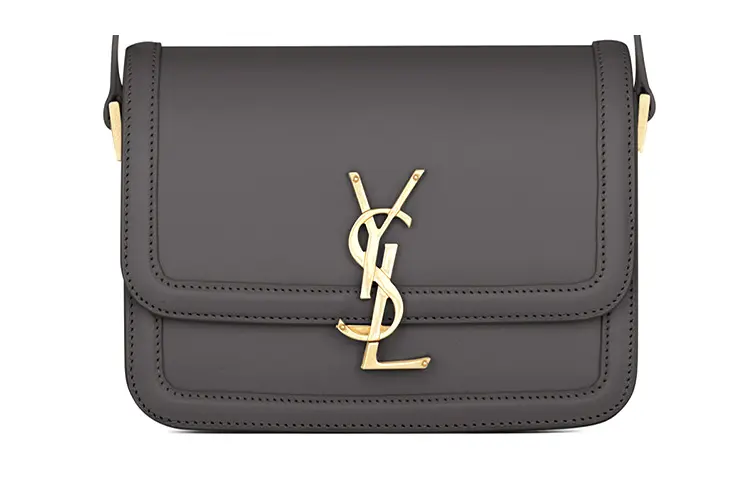 SAINT LAURENT SOLFERINO Leather Tofu Bag, Shoulder Bag, Crossbody Bag Women's Gray White