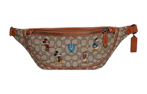 COACH X Disney Collaboration Fabric With Leather One Shoulder Crossbody Sling Bag, Fanny Pack Large Men's Khaki