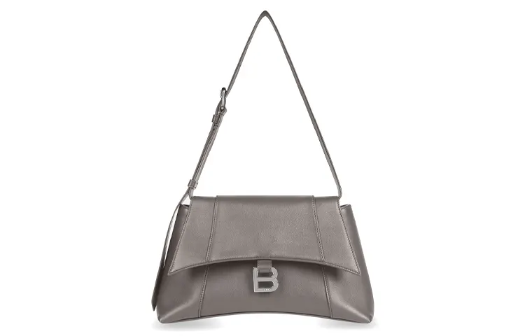 Balenciaga Downtown Smooth Calfskin Handbag, Shoulder Bag, Crossbody Bag Unisex Gray