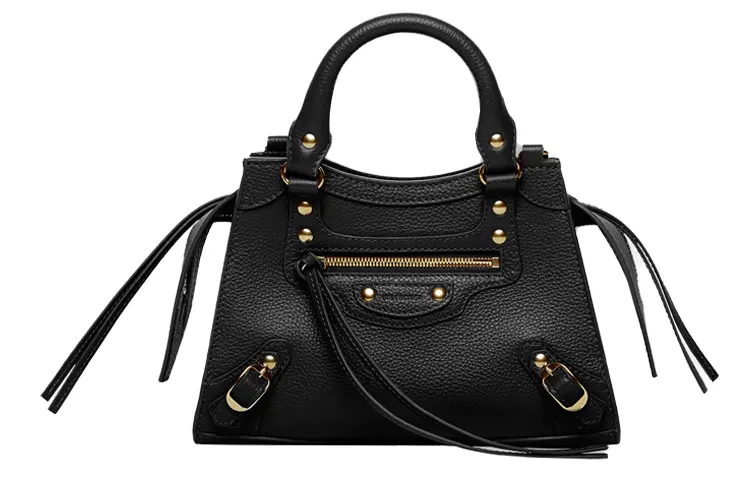 Balenciaga Calfskin Biker Bag, Crossbody Handbag Women's Black