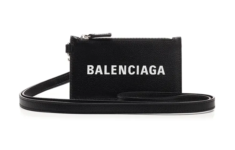 Balenciaga Grain Calfskin Card Holder, Coin Purse, Wallet Women's Black