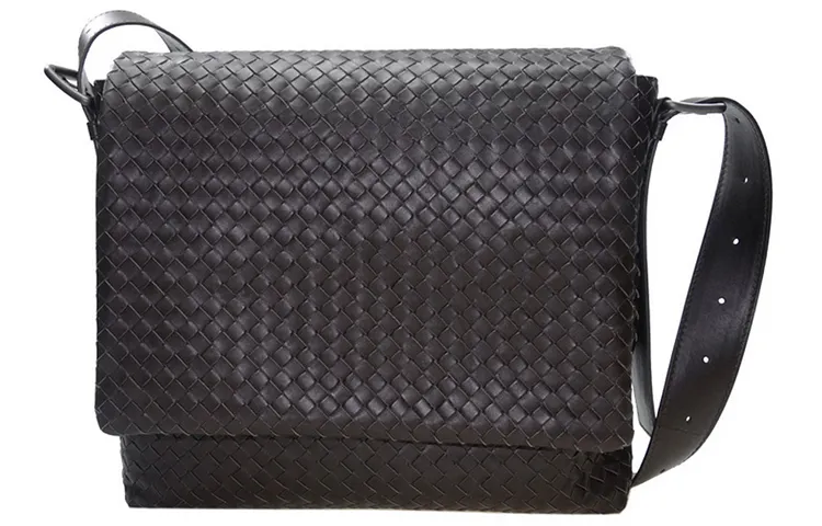 Bottega Veneta Woven Cow Leather Shoulder Bag, Crossbody Bag Men's Dark Brown