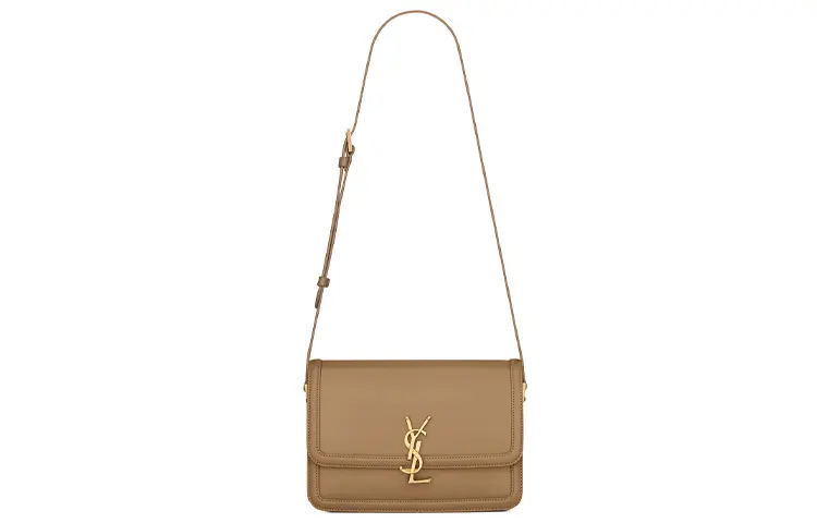 SAINT LAURENT SOLFERINO Leather Tofu Bag, Crossbody Bag, Shoulder Bag Women's Brown Yellow