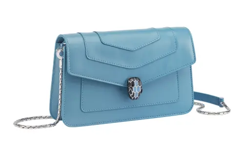 BVLGARI Calfskin Shoulder Bag, Crossbody Bag, Handbag Women's Blue