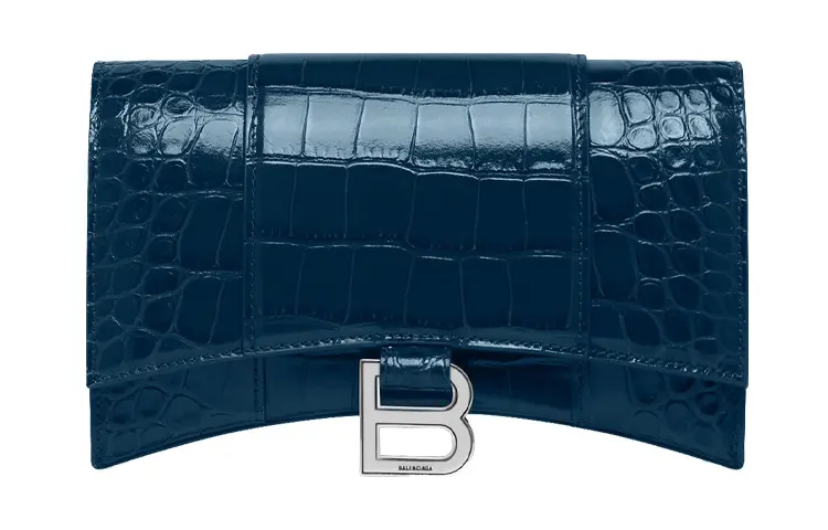 Balenciaga Hourglass Embossed Cow Leather Hourglass Bag Wallet Women's Dark Blue