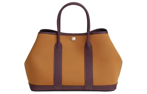 HERMES Hermès Garden Party 30 silver buckle Officier canvas and Negonda calfskin handbag 30 women's dune yellow/blackcurrant purple