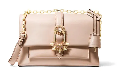 MICHAEL KORS MK Cece Cow Leather Flap Shoulder Bag, Chain Elegance, Commute, Crossbody Bag Medium Women's Pink