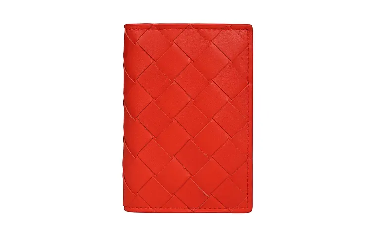 Bottega Veneta Woven Cow Leather Card Holder Men's Tomato Red