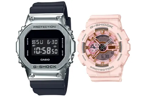 CASIO Casio watch series-GM&GMA cherry blossom pink waterproof movement classic metal small square quartz movement Japanese and Korean watch men and women same style black dial GM-5600-1+GMA-S110MP-4A1ER