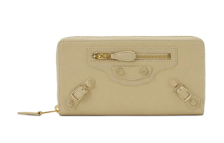 Balenciaga Zip Closure Leather Wallet Small Women's Light Coffee