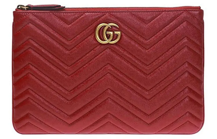 GUCCI GG Marmont Quilted Leather Clutch Women's Red