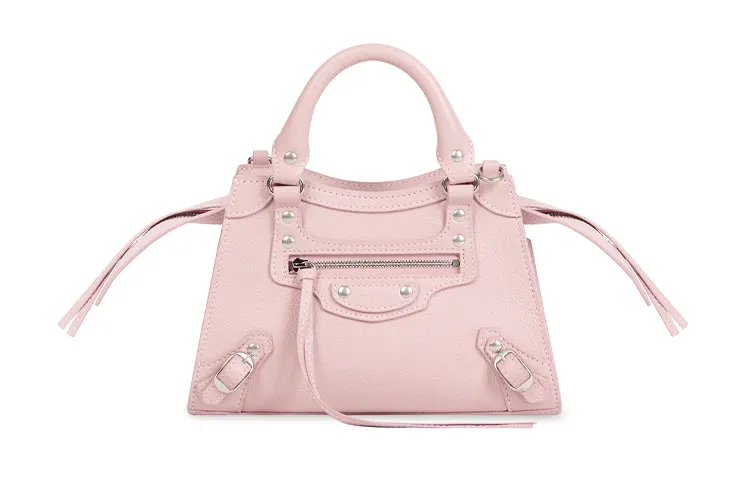 Balenciaga Neo Classic Biker Bag Grain Cow Leather Handbag, Shoulder Bag, Crossbody Bag Mini Women's Pink