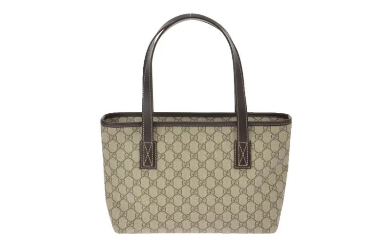 GUCCI Leather Canvas With Leather Handbag Large Women's Beige