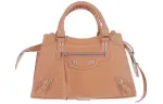 Balenciaga Crocodile Pattern Bright Leather One Shoulder Handbag Women's Nude Beige