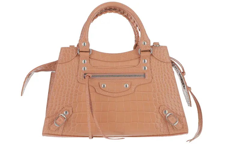 Balenciaga Crocodile Pattern Bright Leather One Shoulder Handbag Women's Nude Beige