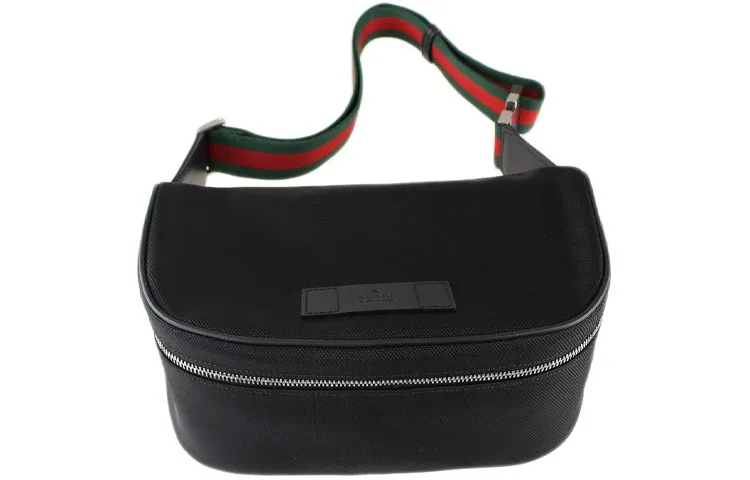 GUCCI Leather Canvas With Leather Canvas Bag, Sling Bag, Shoulder Bag, Crossbody Bag, Fanny Pack Unisex Black