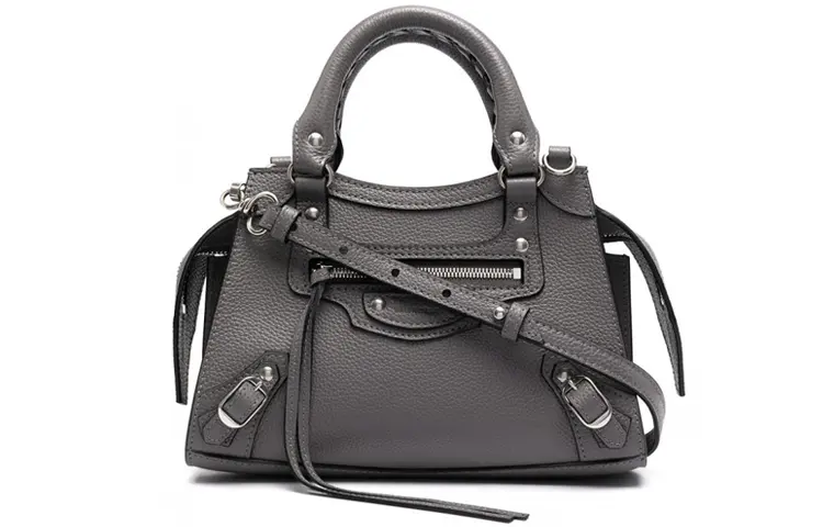 Balenciaga Zip Closure Leather, Cow Leather Handbag Mini Women's Gray