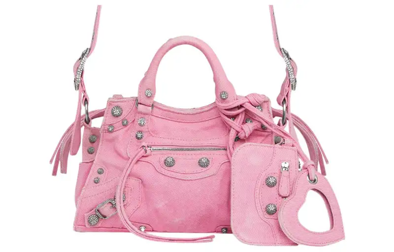 Balenciaga Neo Cagole Washable Distressed Denim Handbag, Shoulder Bag, Crossbody Bag Extra Small Women's Pink