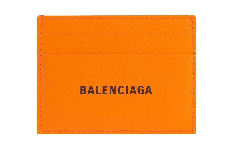 Balenciaga Logo 4 Card Slots 1 Bill Compartment Card Holder Pop Orange/Black