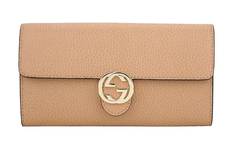 GUCCI Luggage Cow Leather Wallet Women's Milk Tea