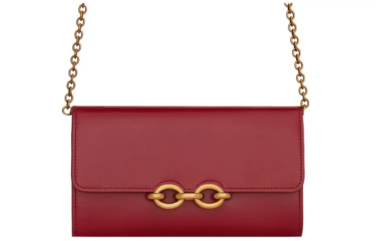 SAINT LAURENT LE MAILLON Leather Small Square Bag, Handbag, Shoulder Bag, Crossbody Bag Women's Red
