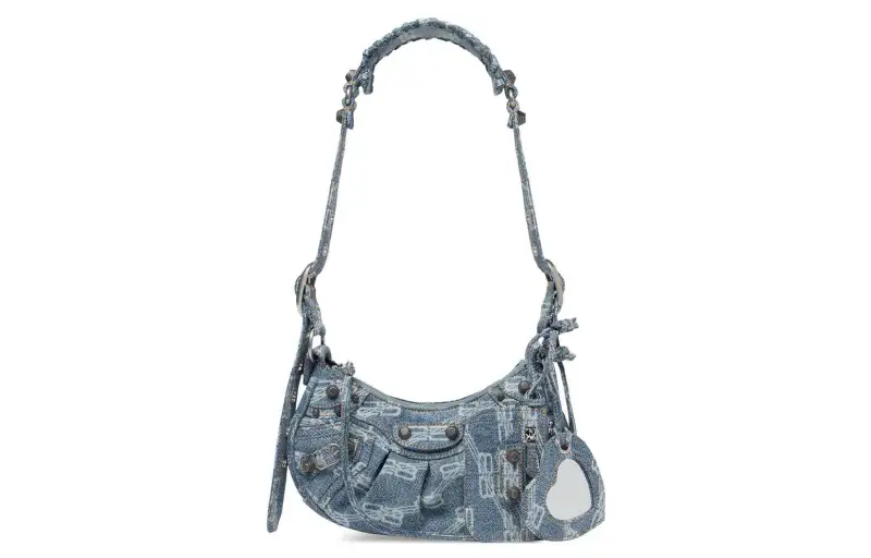 Balenciaga Le Cagole Shoulder Bag Xs Bb Monogram Blue/Bleached Denim