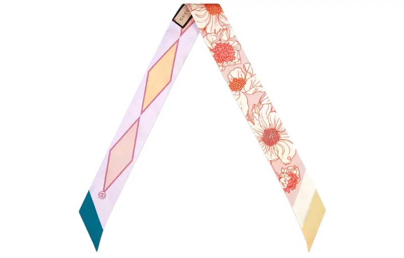 GUCCI Lovelight Mulberry Silk Scarf Women's Orange Yellow