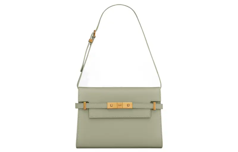 SAINT LAURENT Calfskin Crossbody Bag, Shoulder Bag Women's Light Sage Green