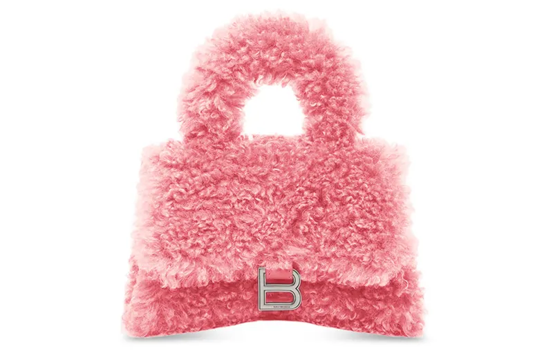Balenciaga HourglassFurry Sheepskin Crossbody One Shoulder Handbag Mini Women's Pink