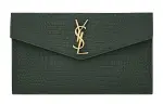 SAINT LAURENT Crocodile Pattern Shiny Calfskin Envelope Bag, Clutch Small Women's Mint Green