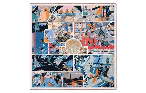HERMES Carre Silk Scarf Women's Blue