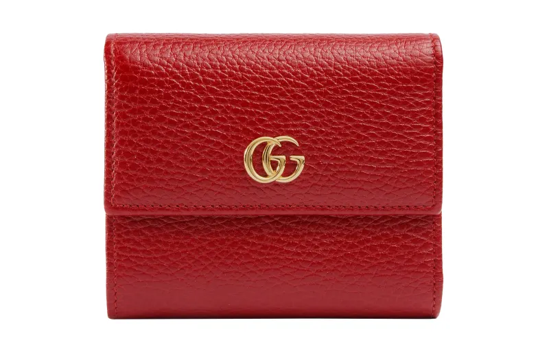 GUCCI GG Marmont Leather Wallet Women's Red